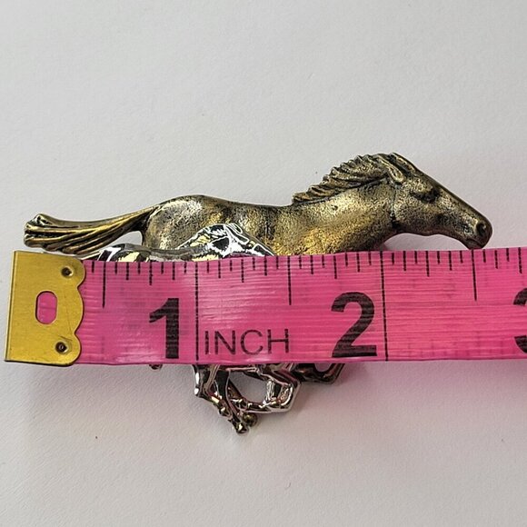 Race Horses Brooch Pin in Silver and Gold Tone - Picture 5 of 9